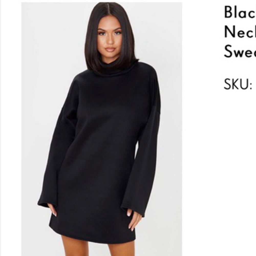 PrettyLittleThing Black Roll Neck Sweater Dress